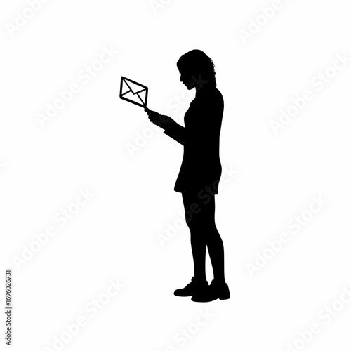 Woman avoiding phishing email cybercrime awareness silhouette