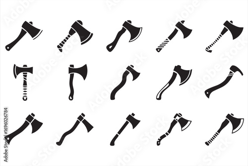 Black Silhouette Vector Icons of Axes and Hatchets Collection