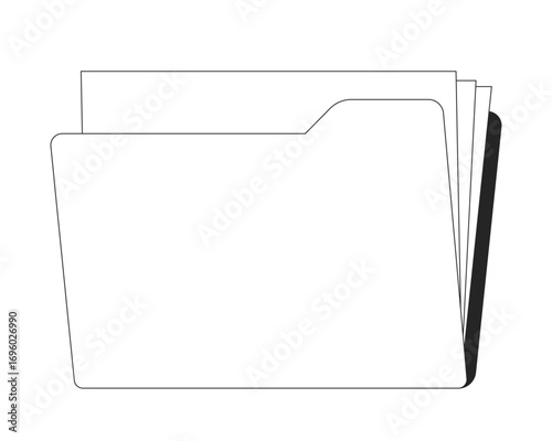 Folder with documents 2D line object. Digital storage. Office work. Record keeping. File organization. Paperwork archive isolated clipart vector ink outline item. Monochrome spot illustration