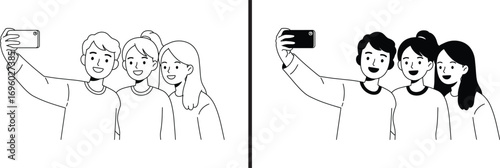 Embracing the Moment: friends taking self-portraits. Capturing the bond of friendship through the art of taking a selfie, filled with smiles and shared moments. 