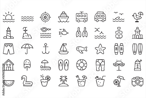 Beach and Tropical Vacation Icon Set for Travel and Leisure Graphics