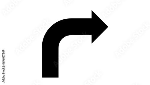 Curved Right Turn Arrow Icon, isolated on white background