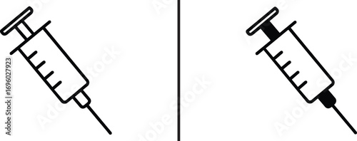 Medical Syringe Icon: A detailed vector outline of a medical syringe, perfect for illustrating health, medicine, and vaccination concepts.
