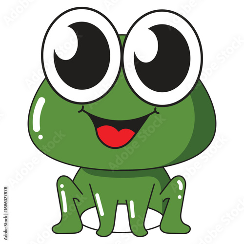 Happy Green Frog Cartoon with Extra Large Eyes