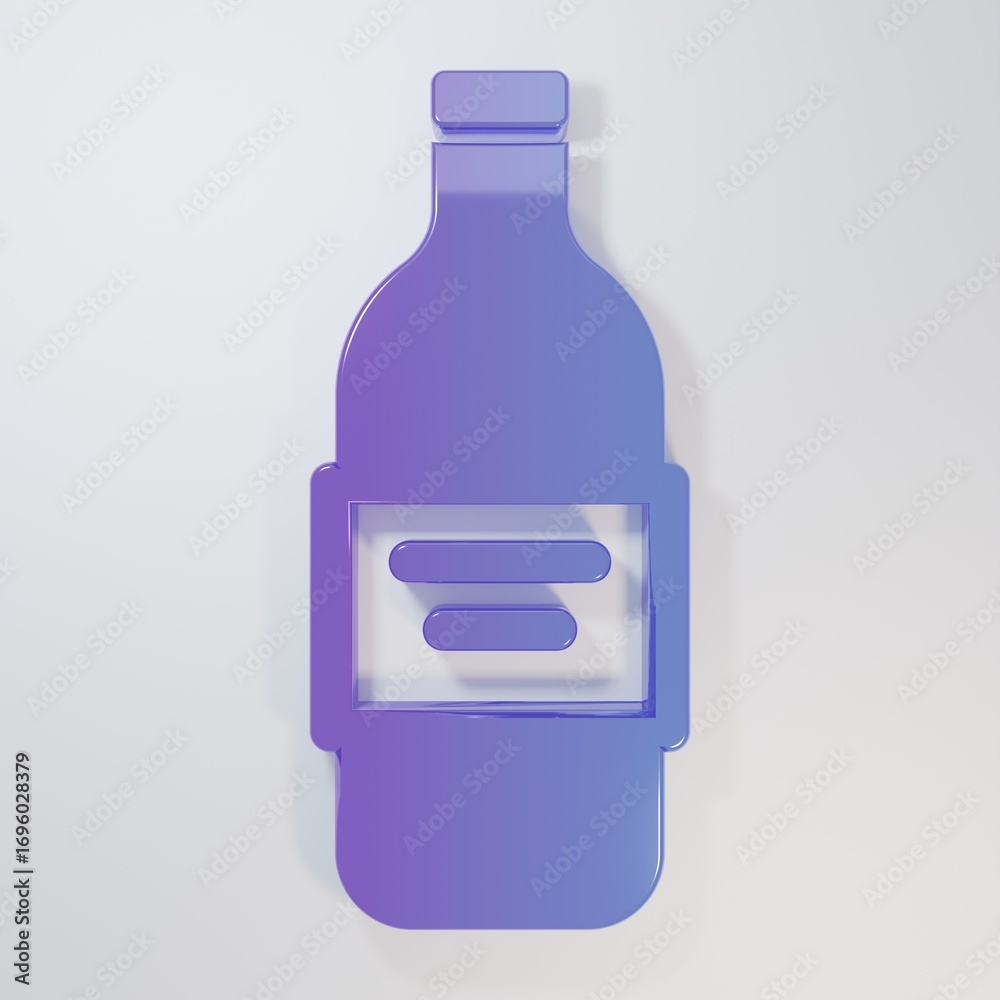 Fototapeta premium Purple-blue Glass bottle of vodka icon isolated on grey background. Minimalism concept. 3D render illustration