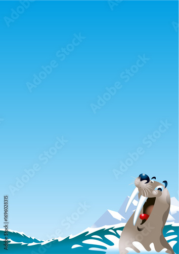 Happy walrus sticking its head out of the water