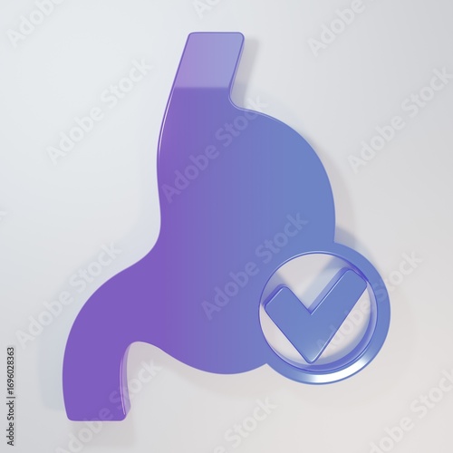 Purple-blue Human stomach health icon isolated on grey background. Minimalism concept. 3D render illustration