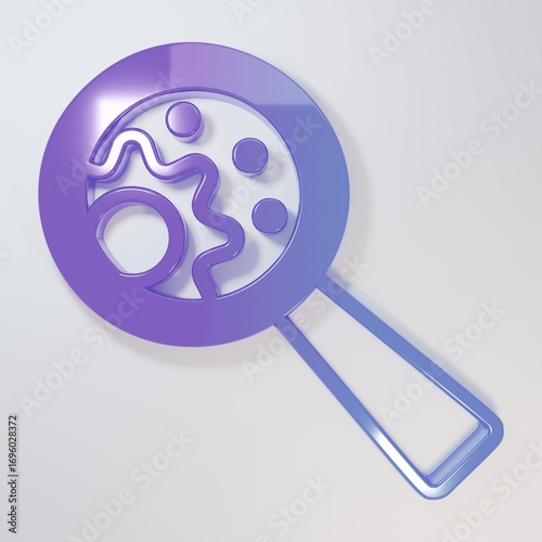 Purple-blue GMO icon isolated on grey background. Genetically modified organism acronym. Dna food modification. Minimalism concept. 3D render illustration