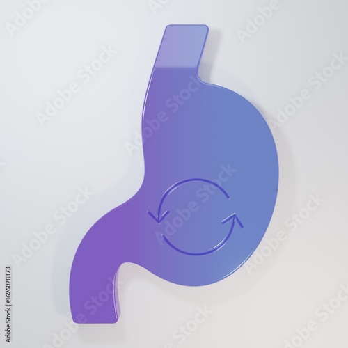 Purple-blue Human stomach health icon isolated on grey background. Minimalism concept. 3D render illustration