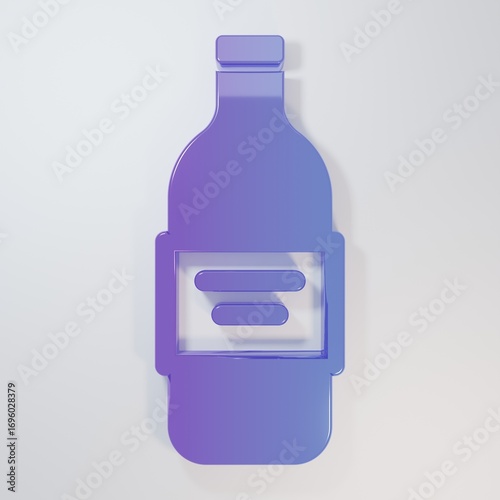 Purple-blue Glass bottle of vodka icon isolated on grey background. Minimalism concept. 3D render illustration