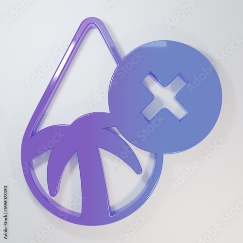 Purple-blue Palm oil free icon isolated on isolated on grey background. Minimalism concept. 3D render illustration