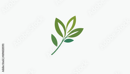 Green Leafy Branch Icon on White Background