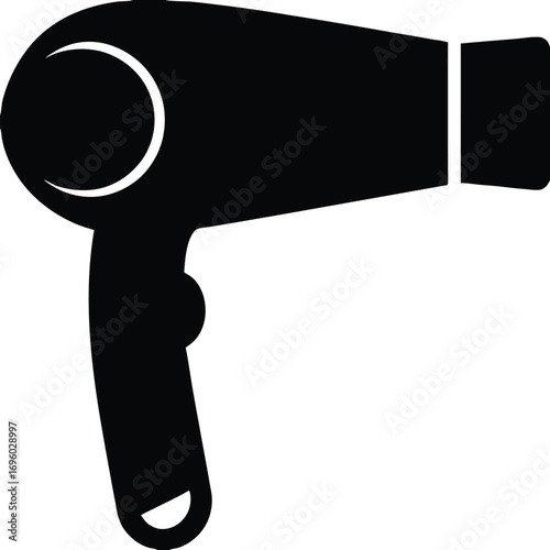Simple Black Silhouette Vector Illustration of a Handheld Electric Hair Dryer Equipment for Styling and Drying Hair