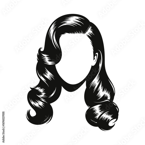 Vintage black hairstyle illustration with soft curls