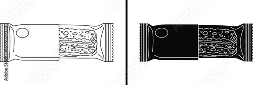 Simplified Snack Bars: A minimalist monochrome illustration of two snack bars, one in a sleek white design and the other in bold black, perfect for representing healthy nutrition or simple packaging