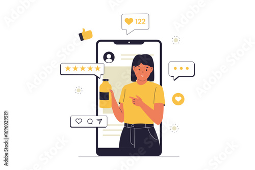 Positive Customer Review and Social Media Endorsement Illustration. a Digital Marketing Concept for User Feedback, Testimonials, and Online Reputation Management. Flat Vector Illustration