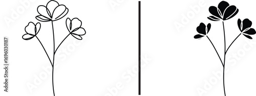 Floral Symmetry: This image beautifully showcases floral art in a delicate balance. The image features a stark contrast of a line drawing to a silhouette of a flower.
