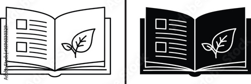 Eco-Friendly Guide: A minimalist illustration showcases a pair of open books, symbolizing knowledge and guidance, with an eco-friendly theme, perfect for conveying concepts of nature, learning.