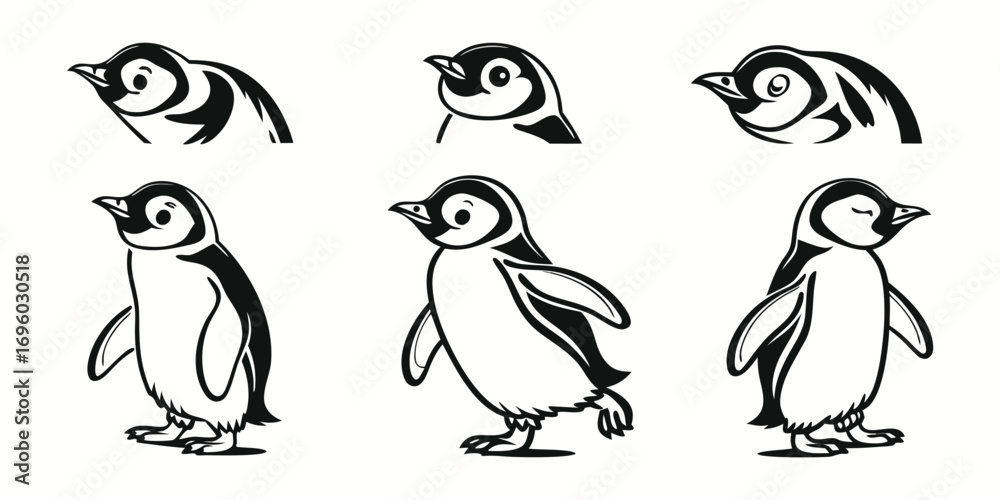 Naklejka premium cute-penguin-chick-vector---icons-set---6-minimali
