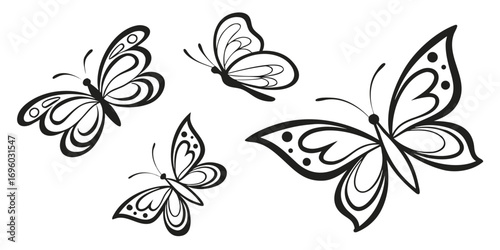 Elegant Black and White Butterfly Illustrations 1.