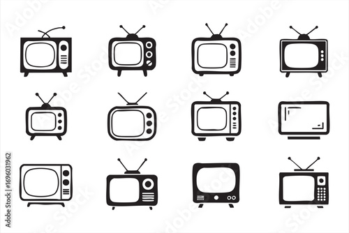 Retro TV Icons Set Vintage Televisions with Antennas and Screens