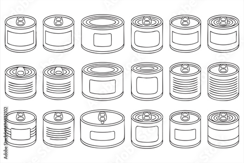 Outline Icons of Food Cans Preserved Packaging Vector Set