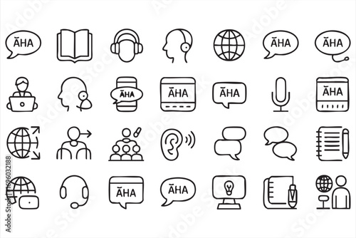Communication and Language Symbols Set Global Learning and Chat Icons
