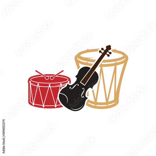 Musical Instrument Trio , Snare Drum, Violin, and Conga