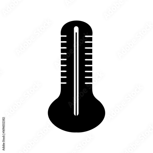 Black silhouette of a thermometer indicating temperature measurement in isolation