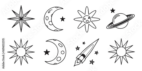 Handdrawn Space Icons Collection.