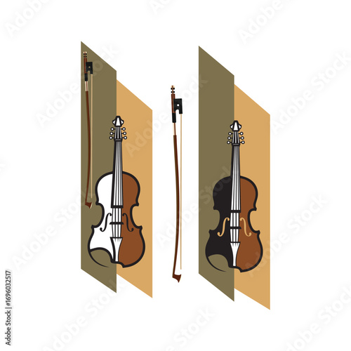 Violin and Bow Pair , Abstract Geometric Background Design