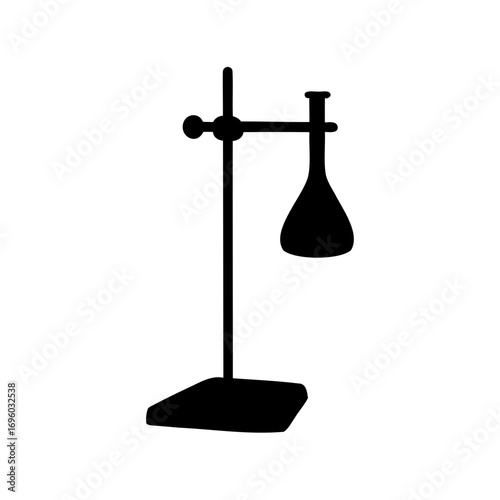 Silhouette illustration depicting a chemistry lab setup with an Erlenmeyer flask