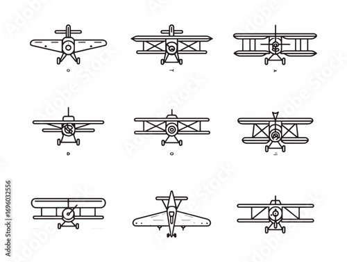 Biplane Ultra Minimalist Line Art Icons  