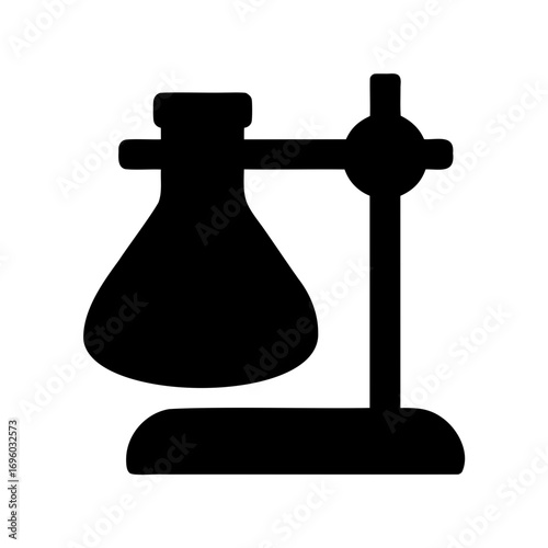 Laboratory setup of Erlenmeyer flask secured to retort stand for scientific experiments