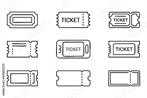 Admit One and Event Ticket Icons Minimal Line Vector Pack