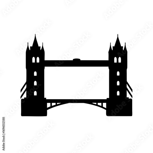 Iconic London Tower Bridge Silhouette on a White Background, Timeless Landmark