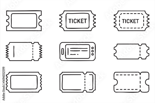 Ticket Icon Set Outline Style Event Pass and Voucher Symbols