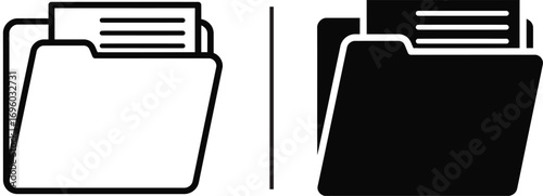 Data Organization Icon: A clean, minimalist illustration of folder icon showing data organization, symbol of file management, with a black and white design to fit versatile content.