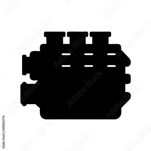 Detailed black silhouette of an internal combustion engine with multiple cylinders