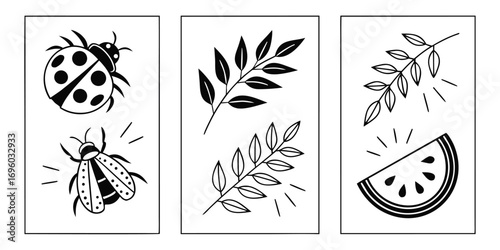 Minimalist Black and White Nature Icons.