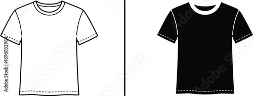 Basic Tee Design: Illustrative representation of a classic t-shirt, showcasing clean lines and simple form, Perfect for design mockups, fashion concepts, and graphic elements.