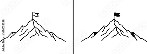 Reaching New Heights: Two simple yet powerful illustrations showing a mountain peak, each proudly displaying a flag, one with a black flag and other with white flag.