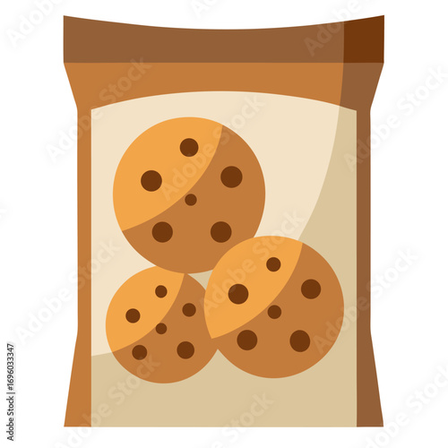 Bagged chocolate chip cookies food vector on white background.