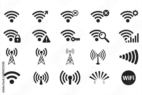 WiFi Signal Strength Icons for Wireless Internet and Network Connectivity