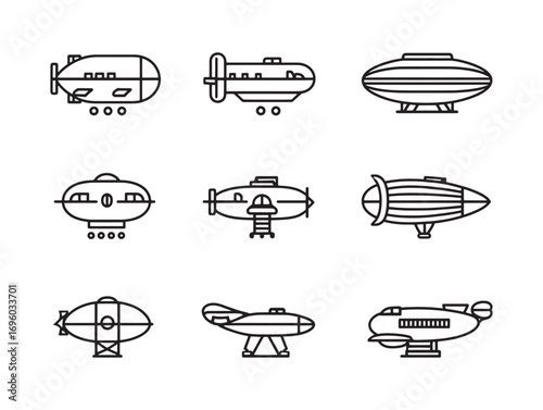 Blimp Ultra Minimalist Line Art Icons  