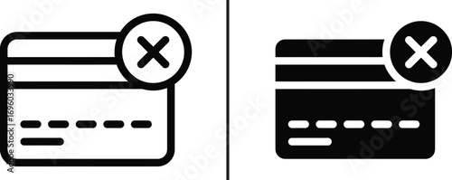 Rejected Payment Illustration: A minimalistic, monochromatic depiction of a rejected payment. The image shows a credit card with a superimposed X symbol.