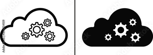 Cloud Computing: A monochrome illustration showcasing a cloud icon intricately embedded with gears. This image captures the essence of modern technology and data management.