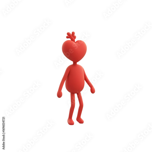 A red heart shaped character standing on a black background with a small crown on its head