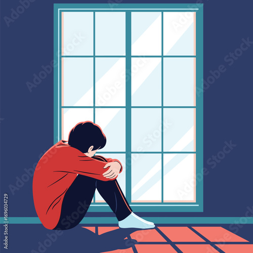 A person sits hunched by a window feeling isolated and reflecting on their inner thoughts