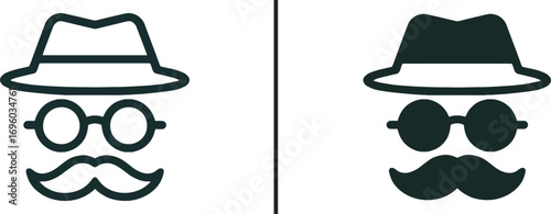 Mysterious Silhouette Icon: A pair of classic silhouette icons, showcasing a hat, glasses, and mustache, evoke a sense of enigma and intrigue.